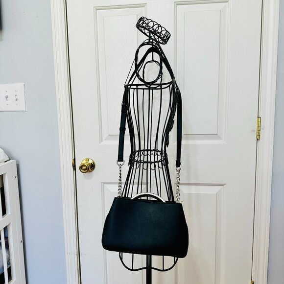 STEVE MADDEN 2-WAY BLACK FAUX LEATHER SATCHEL CROSSBODY BAG $88 - Picture 8 of 9